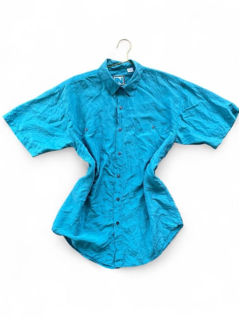 Vintage 90s Teal Silk Button-Up Blouse – Relaxed Fit